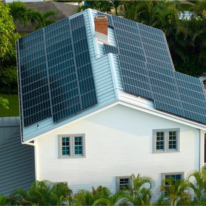 Solar panels on white house